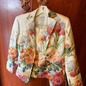 Oscar de la Renta Multicolor Floral Blazer and skirt